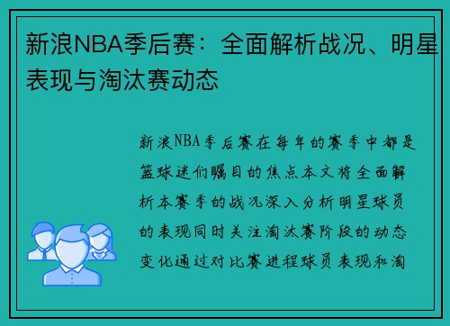 新浪NBA季后赛：全面解析战况、明星表现与淘汰赛动态